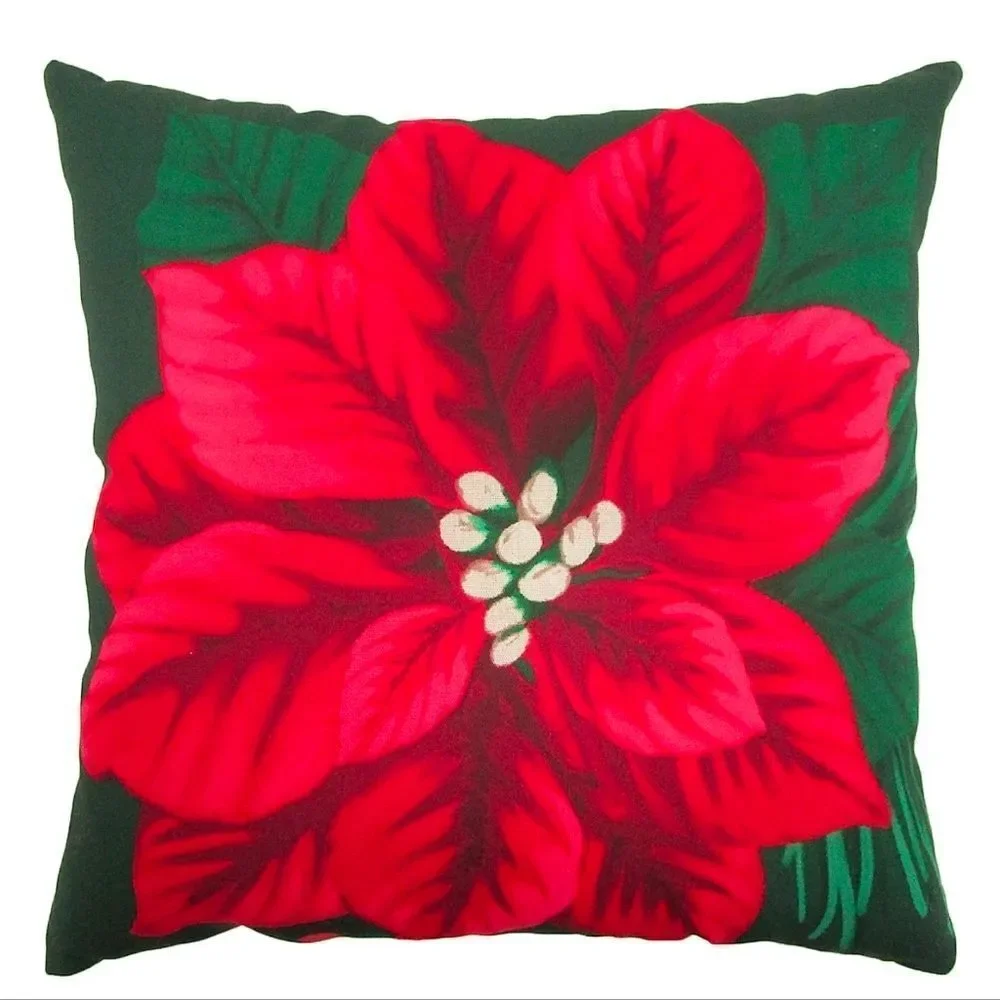 Nwt Poinsettia Square Christmas Outdoor Throw Pillow, 16